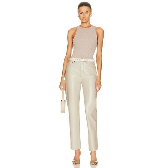 Agolde Beige Recycled Leather 90's Pinch Waist Pants - Picture 1 of 6